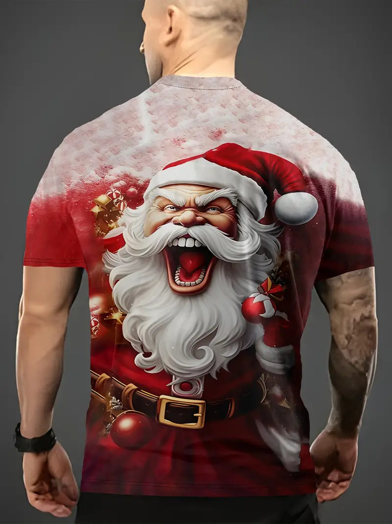 Men’s Christmas Tees with Santa Face Graphic | Crew Neck