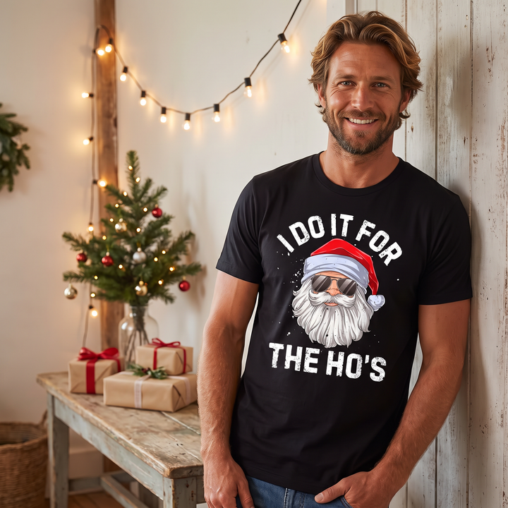 Men’s Christmas Tees with Santa Sunglasses Graphic | Crew Neck