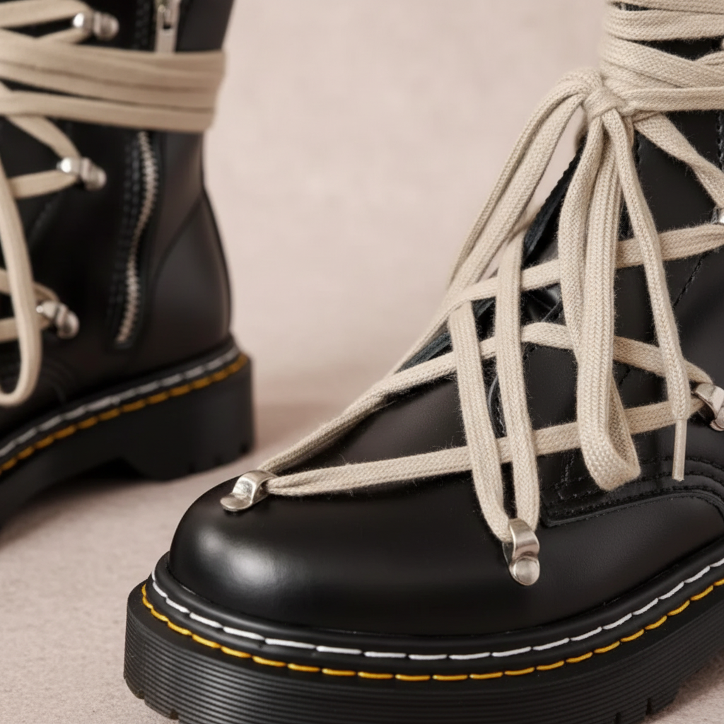Men's Chunky Black Boots | Cross Strap Lace-Up
