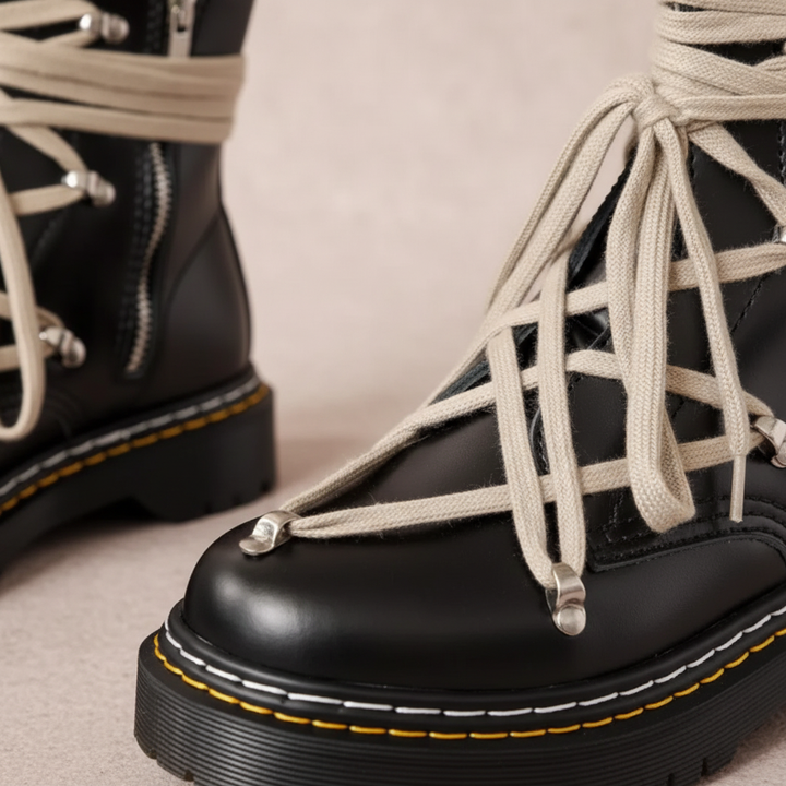 Men's Chunky Black Boots | Cross Strap Lace-Up