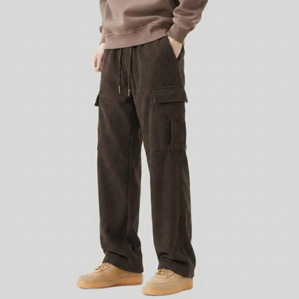 Men's Corduroy Pants with Drawstring & Cargo Pockets | Wide Leg