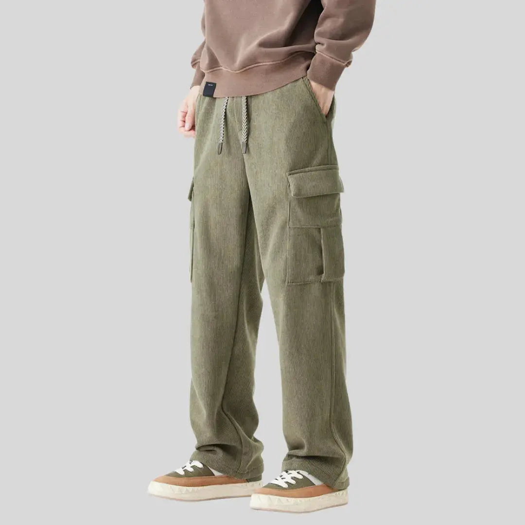 Men's Corduroy Pants with Drawstring & Cargo Pockets | Wide Leg