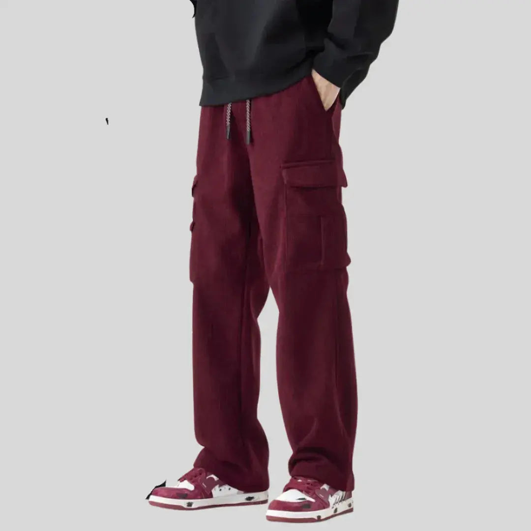 Men's Corduroy Pants with Drawstring & Cargo Pockets | Wide Leg
