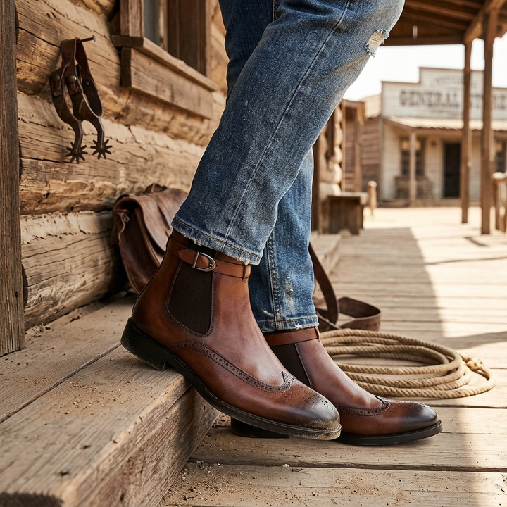 Men's Cowboy Boots Brogue Chelsea | Elastic Side