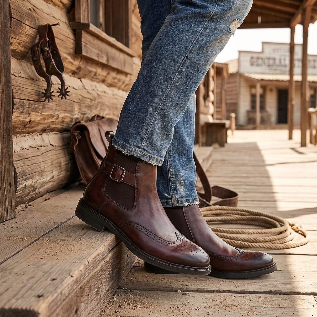 Men's Cowboy Boots Brogue Chelsea | Elastic Side