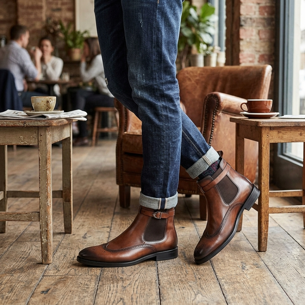 Men's Cowboy Boots Brogue Chelsea | Elastic Side