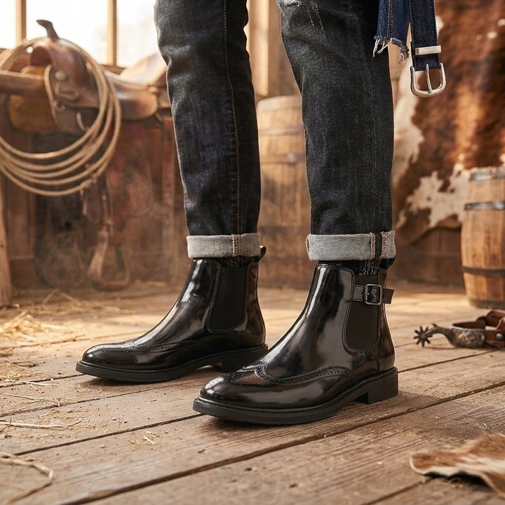 Men's Cowboy Boots Brogue Chelsea | Elastic Side