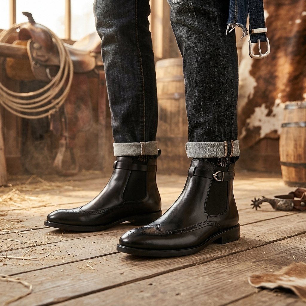 Men's Cowboy Boots Brogue Chelsea | Elastic Side