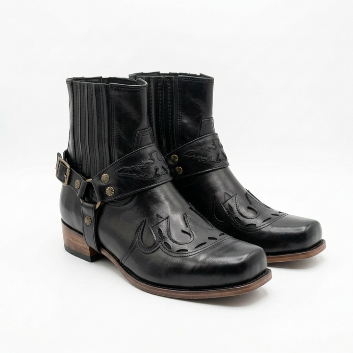 Men's Cowboy Boots Square Toe | Buckle Harness Studs