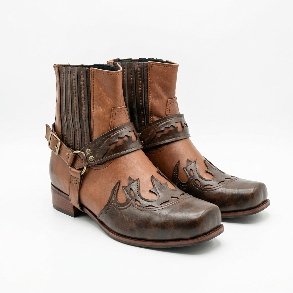 Men's Cowboy Boots Square Toe | Buckle Harness Studs