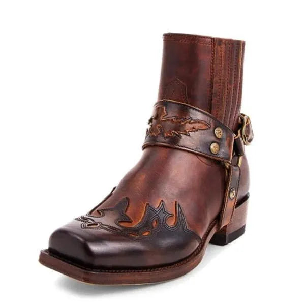 Men's Cowboy Boots Square Toe | Buckle Harness Studs