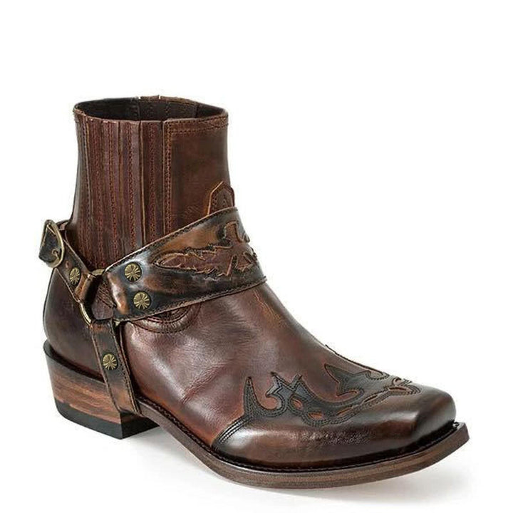 Men's Cowboy Boots Square Toe | Buckle Harness Studs
