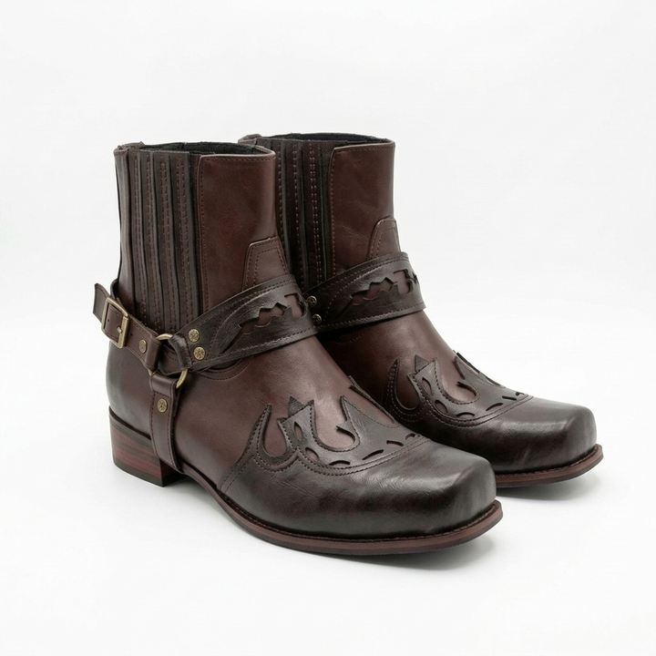 Men's Cowboy Boots Square Toe | Buckle Harness Studs