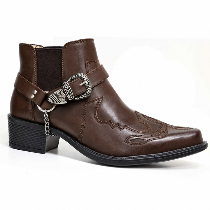 Men's Cowboy Boots with Buckle Strap & Pointed Toe | Ankle Cut