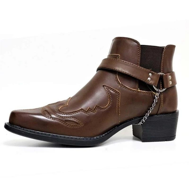 Men's Cowboy Boots with Buckle Strap & Pointed Toe | Ankle Cut
