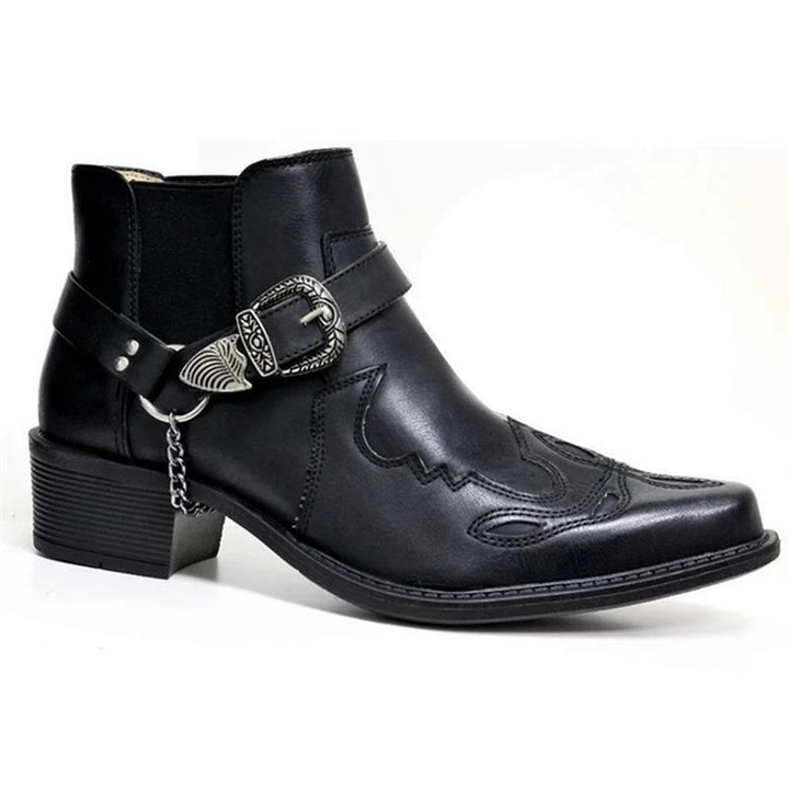 Men's Cowboy Boots with Buckle Strap & Pointed Toe | Ankle Cut