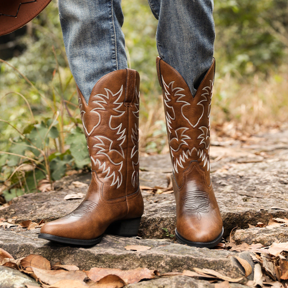 Men's Cowboy Boots with Embroidered Shaft | Pull On