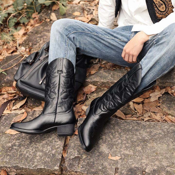 Men's Cowboy Boots with Embroidered Shaft | Pull On