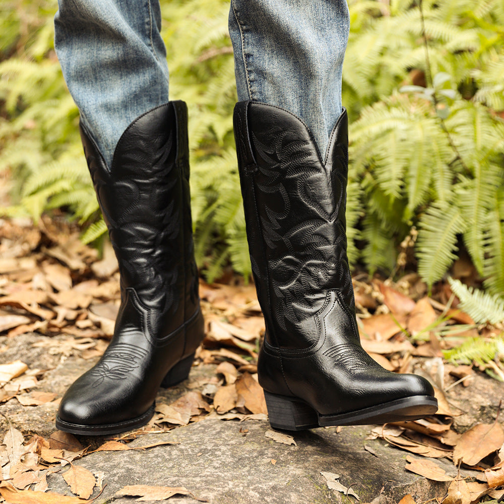 Men's Cowboy Boots with Embroidered Shaft | Pull On