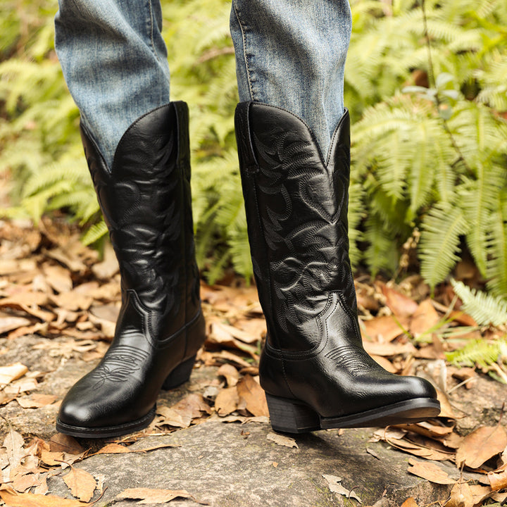 Men's Cowboy Boots with Embroidered Shaft | Pull On