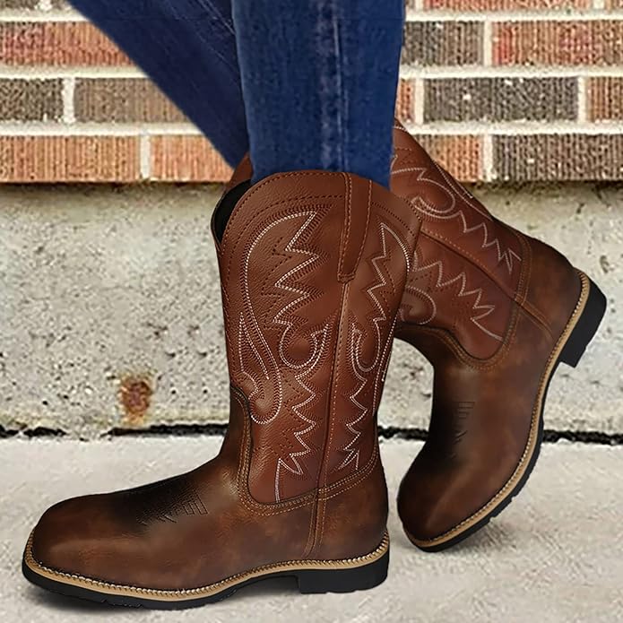 Men's Cowboy Boots with Embroidered Shaft & Pull On | Western