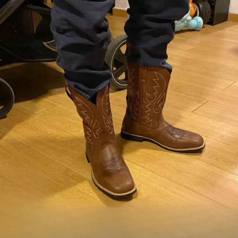 Men's Cowboy Boots with Embroidered Shaft & Pull On | Western