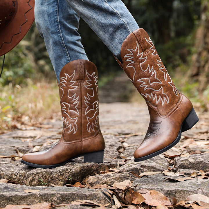 Men's Cowboy Boots with Embroidered Shaft | Pull On