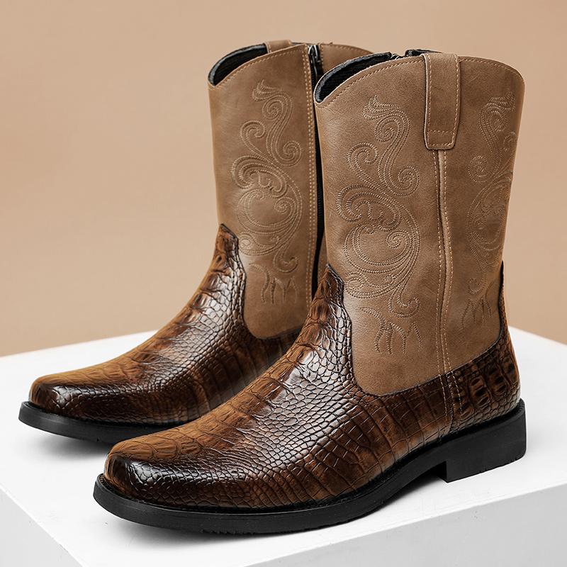 Men's Cowboy Boots with Embroidered Shaft | Textured Toe