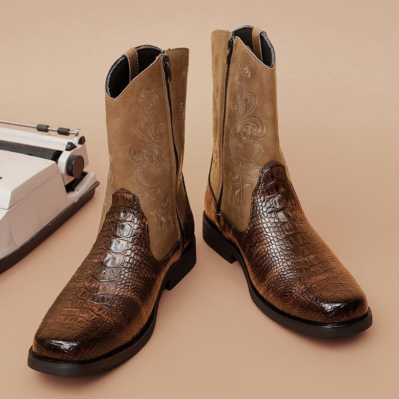 Men's Cowboy Boots with Embroidered Shaft | Textured Toe