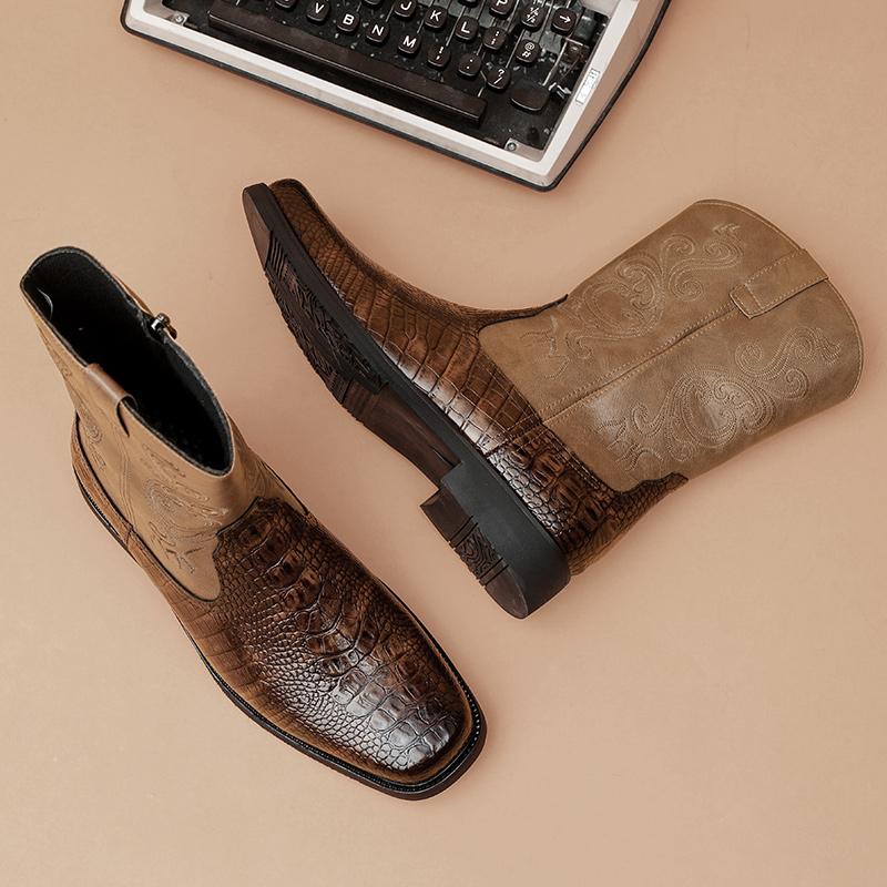 Men's Cowboy Boots with Embroidered Shaft | Textured Toe