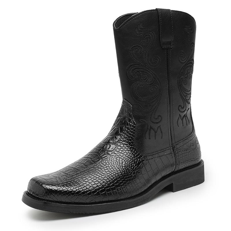 Men's Cowboy Boots with Embroidered Shaft | Textured Toe