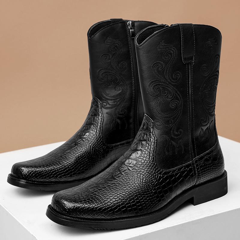 Men's Cowboy Boots with Embroidered Shaft | Textured Toe