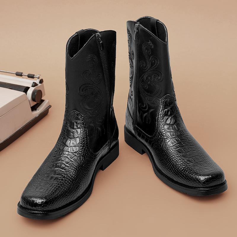 Men's Cowboy Boots with Embroidered Shaft | Textured Toe