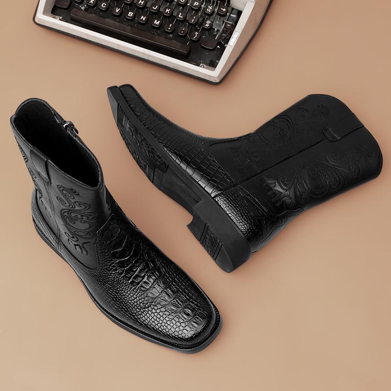 Men's Cowboy Boots with Embroidered Shaft | Textured Toe