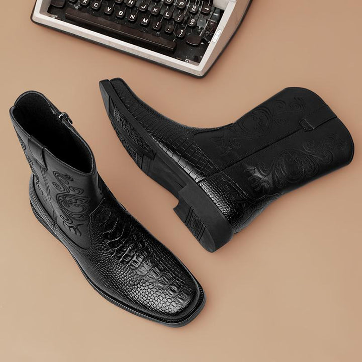 Men's Cowboy Boots with Embroidered Shaft | Textured Toe