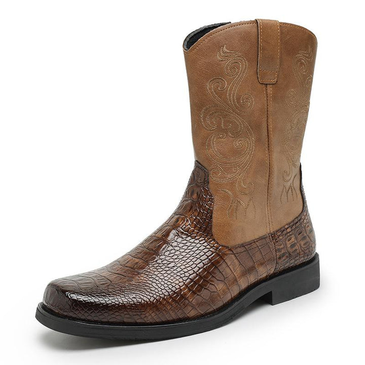Men's Cowboy Boots with Embroidered Shaft | Textured Toe