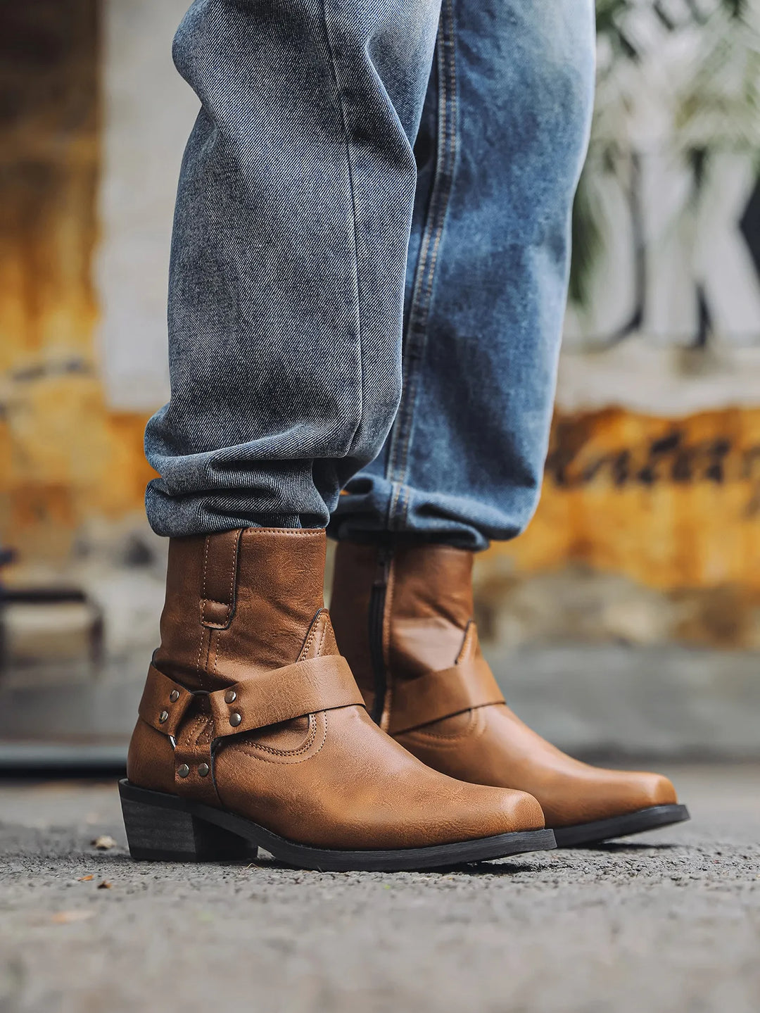 Men's Cowboy Boots with Harness Strap | Ankle