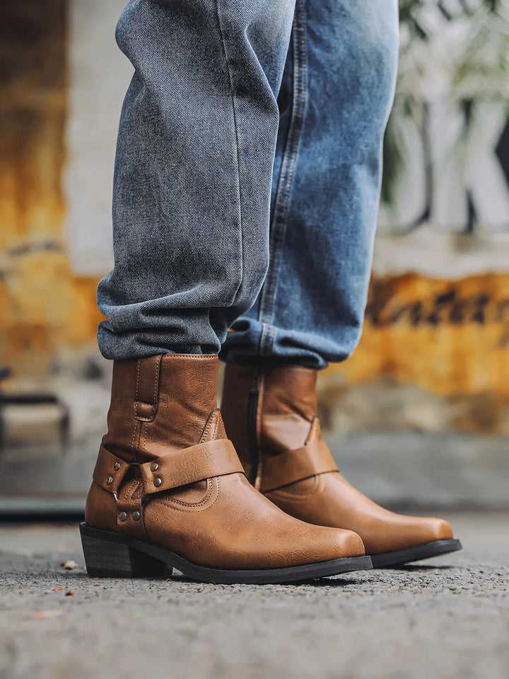 Men's Cowboy Boots with Harness Strap | Ankle