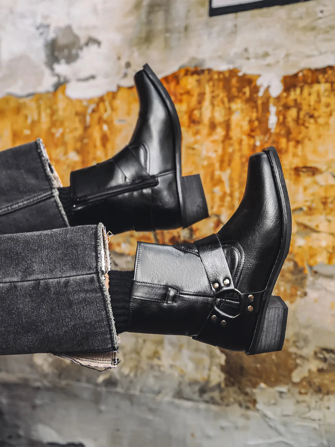 Men's Cowboy Boots with Harness Strap | Ankle