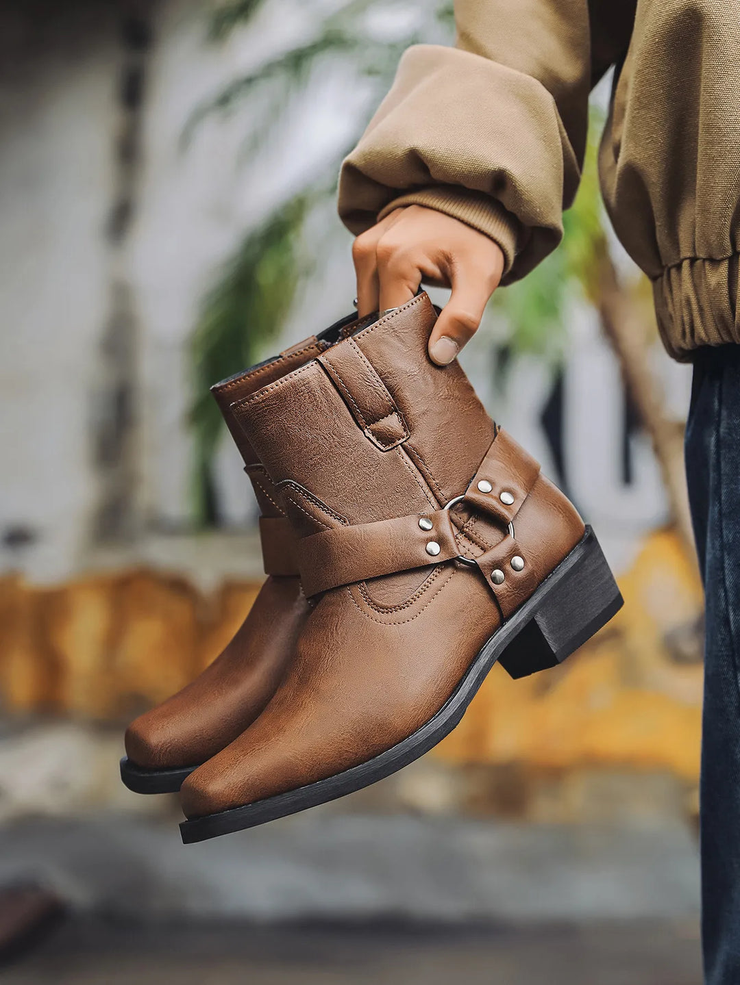 Men's Cowboy Boots with Harness Strap | Ankle