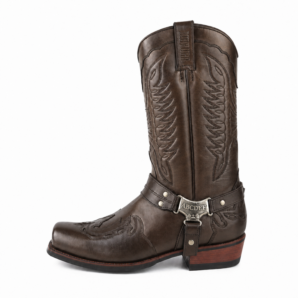 Men's Cowboy Boots with Harness Strap | Square Toe