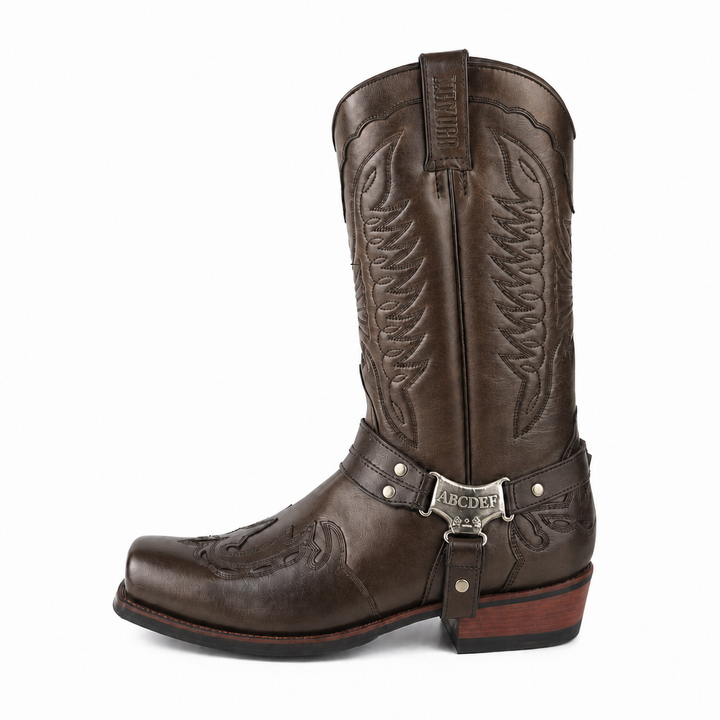 Men's Cowboy Boots with Harness Strap | Square Toe