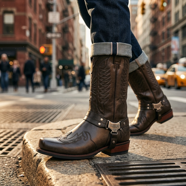 Men's Cowboy Boots with Harness Strap | Square Toe