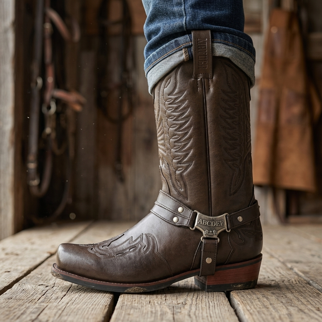 Men's Cowboy Boots with Harness Strap | Square Toe