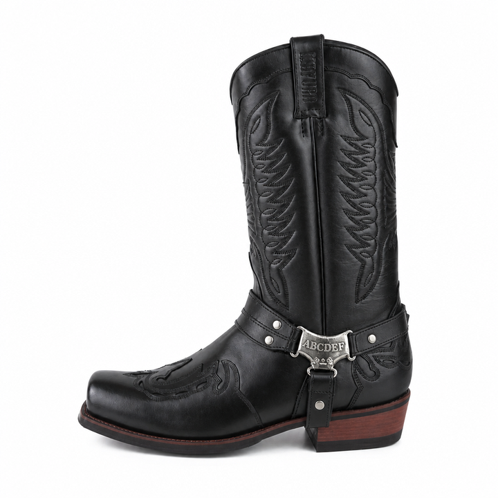 Men's Cowboy Boots with Harness Strap | Square Toe