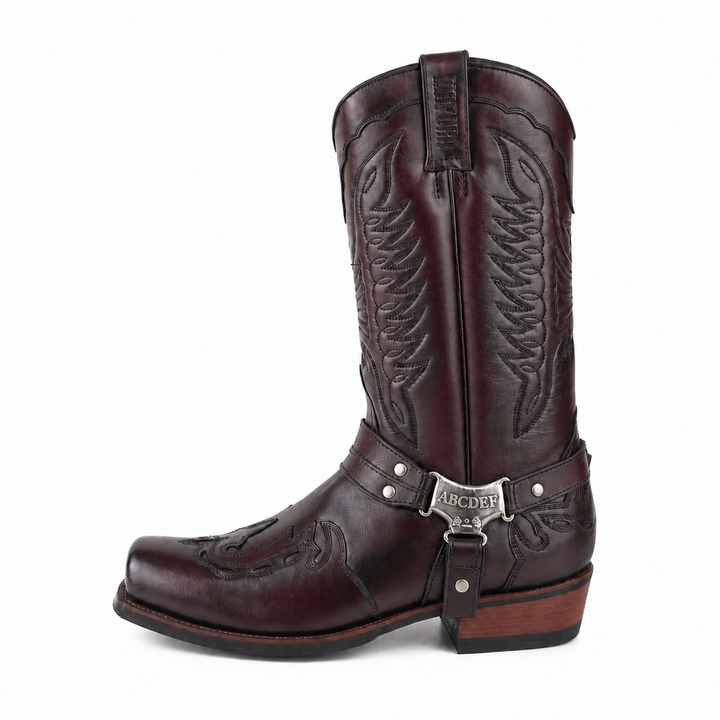 Men's Cowboy Boots with Harness Strap | Square Toe