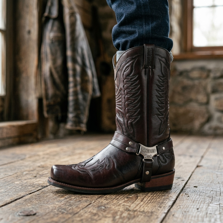 Men's Cowboy Boots with Harness Strap | Square Toe