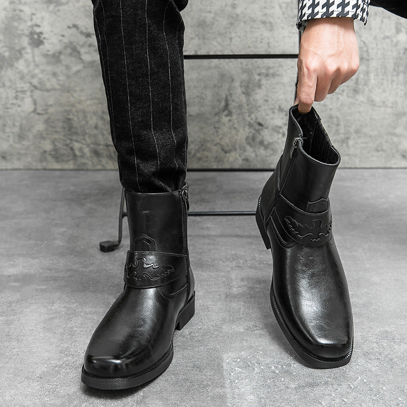 Men's Cowboy Boots with Side Zip | Harness Strap