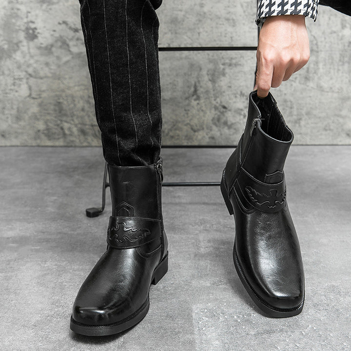Men's Cowboy Boots with Side Zip | Harness Strap