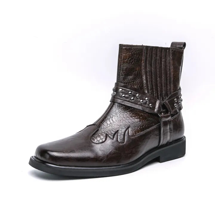 Men's Cowboy Boots with Side Zip | Harness Strap